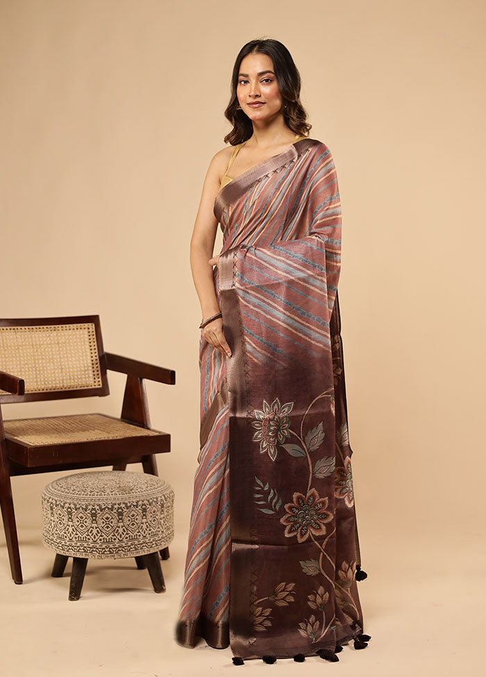 Purple Printed Silk Saree Without Blouse Piece