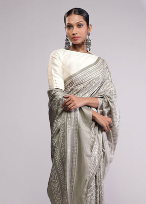Grey Printed Silk Saree Without Blouse Piece