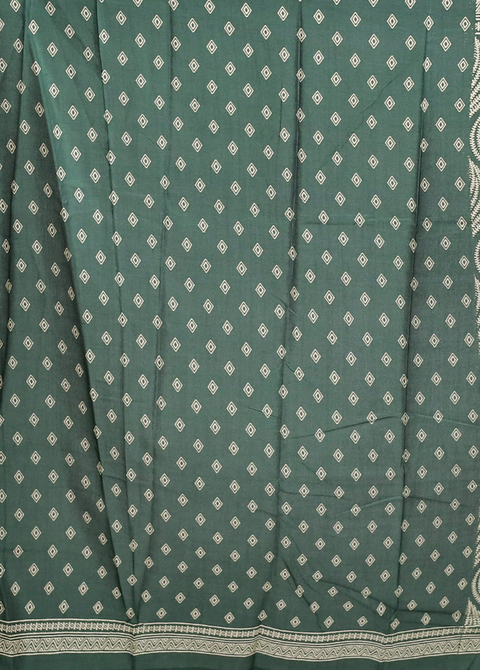 Green Printed Silk Saree Without Blouse Piece