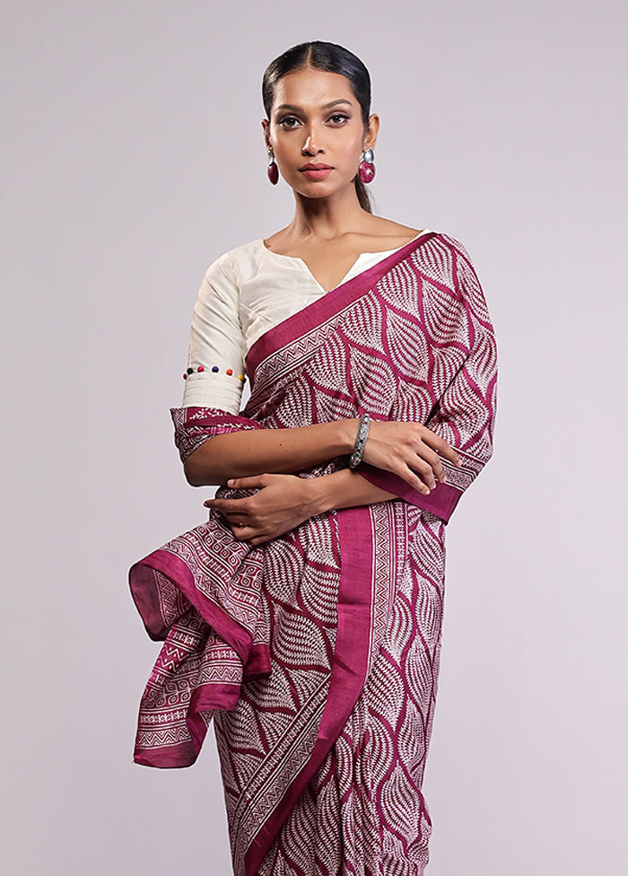 Pink Printed Silk Saree Without Blouse Piece