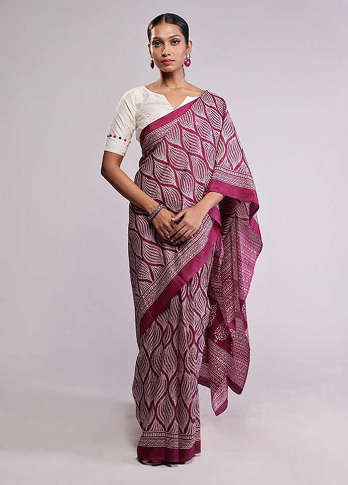 Pink Printed Silk Saree Without Blouse Piece