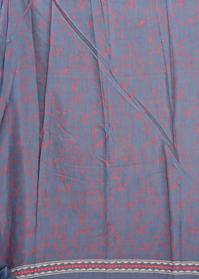 Blue Printed Silk Saree Without Blouse Piece