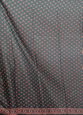 Green Printed Silk Saree Without Blouse Piece