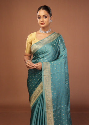 Green Dupion Silk Saree With Blouse Piece