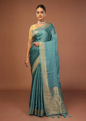 Green Dupion Silk Saree With Blouse Piece
