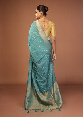 Green Dupion Silk Saree With Blouse Piece
