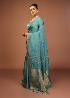 Green Dupion Silk Saree With Blouse Piece