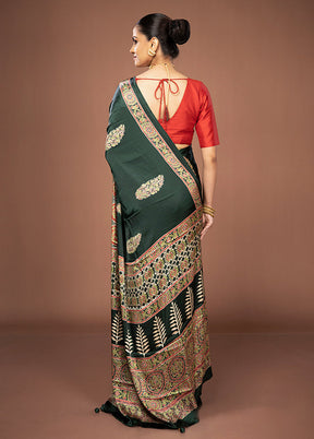 Green Dupion Silk Saree With Blouse Piece