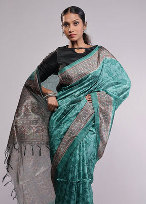Green Tussar Silk Saree With Blouse Piece
