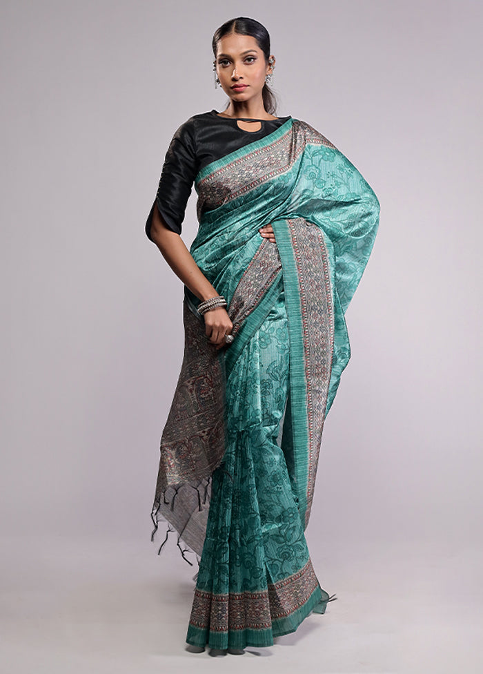 Green Tussar Silk Saree With Blouse Piece