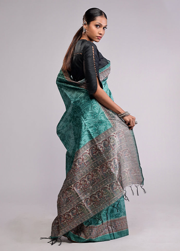 Green Tussar Silk Saree With Blouse Piece