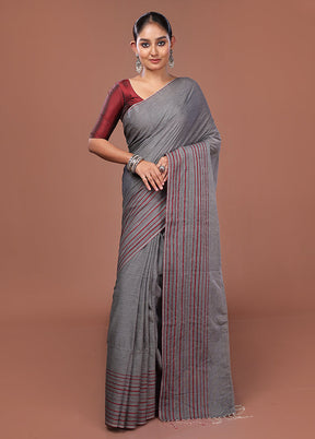 Grey Matka Silk Saree With Blouse Piece