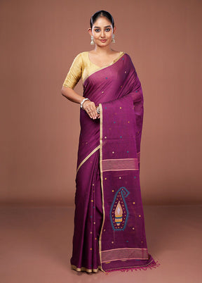 Purple Matka Silk Saree With Blouse Piece