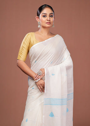 White Matka Silk Saree With Blouse Piece
