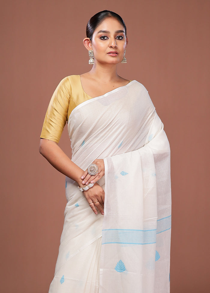 White Matka Silk Saree With Blouse Piece