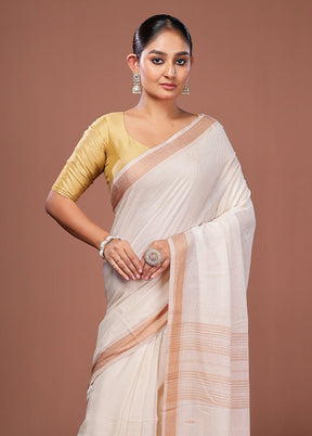 Cream Matka Silk Saree With Blouse Piece