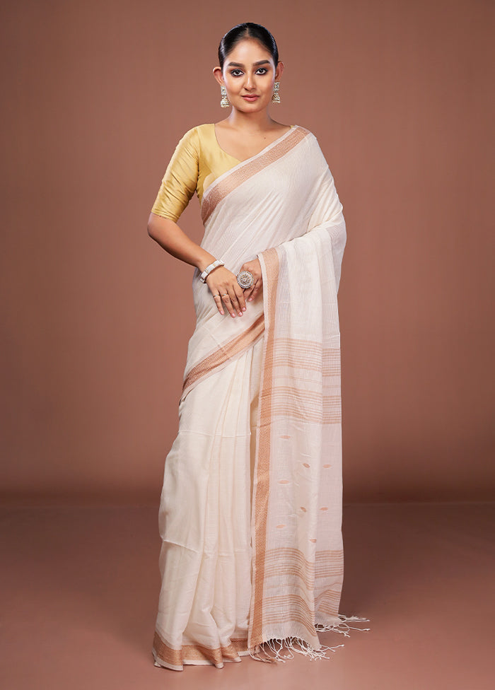 Cream Matka Silk Saree With Blouse Piece