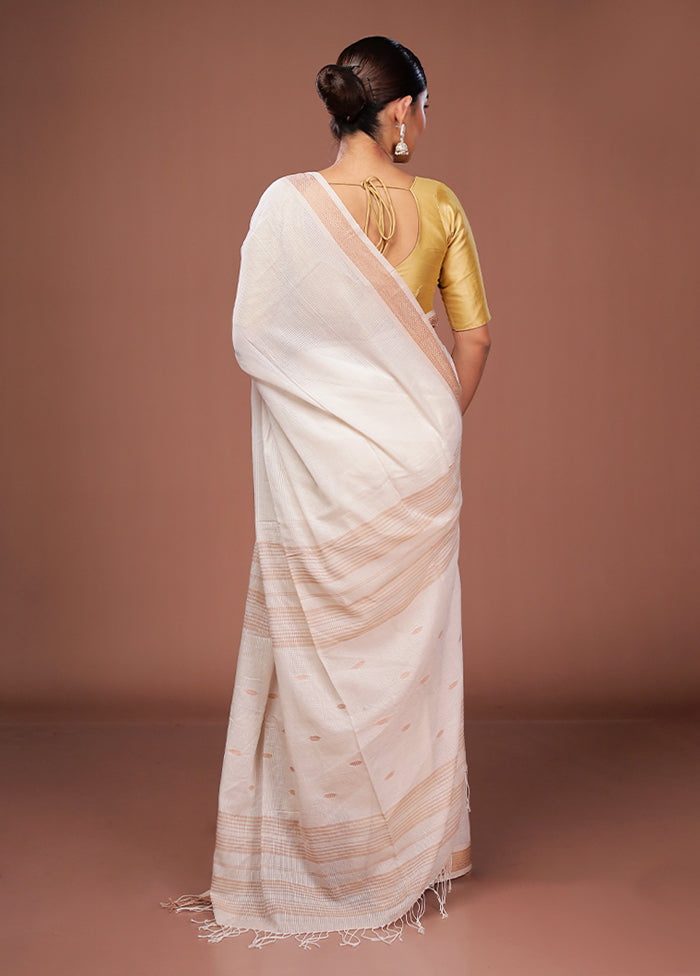 Cream Matka Silk Saree With Blouse Piece
