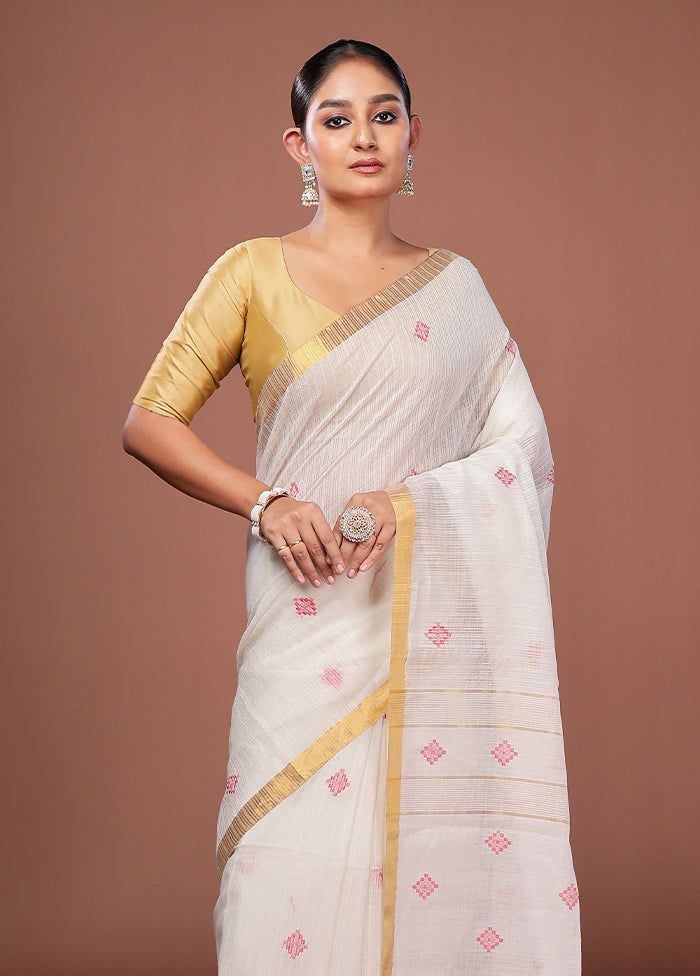 White Matka Silk Saree With Blouse Piece