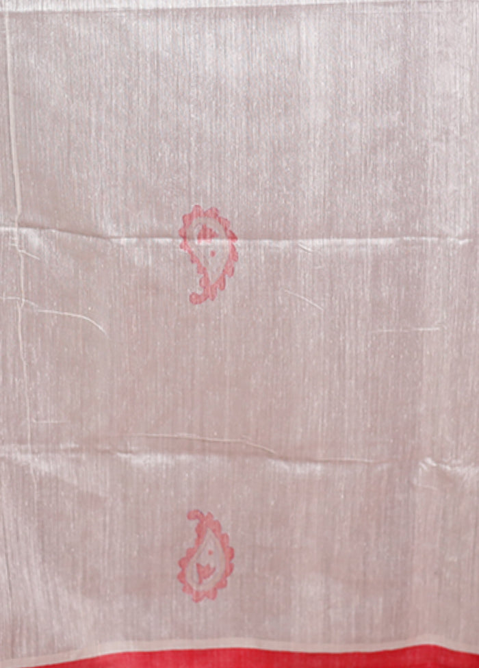 White Matka Pure Silk Saree With Blouse Piece