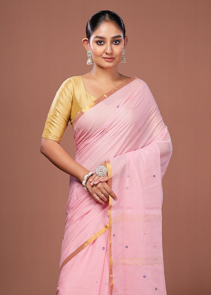 Pink Matka Silk Saree With Blouse Piece