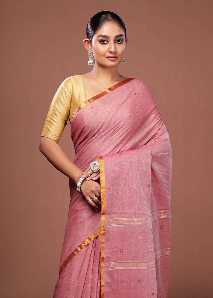 Pink Matka Silk Saree With Blouse Piece