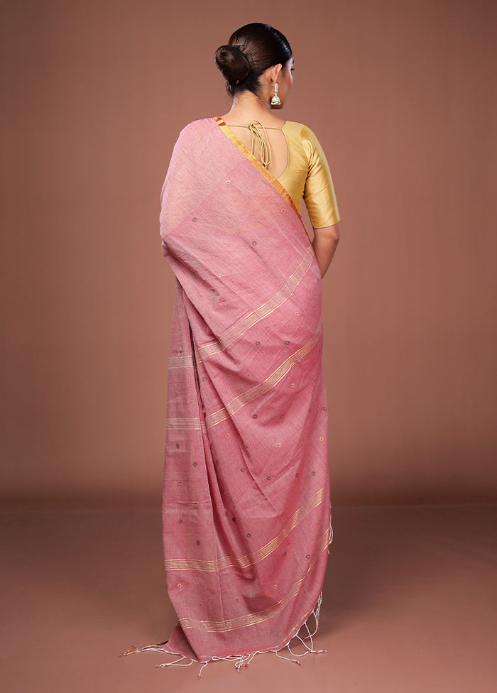 Pink Matka Silk Saree With Blouse Piece