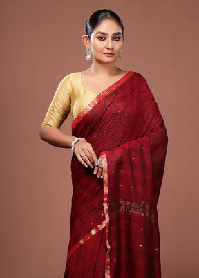 Maroon Matka Silk Saree With Blouse Piece