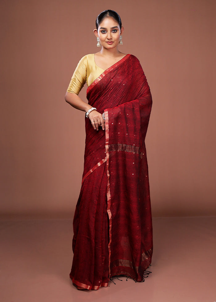 Maroon Matka Silk Saree With Blouse Piece