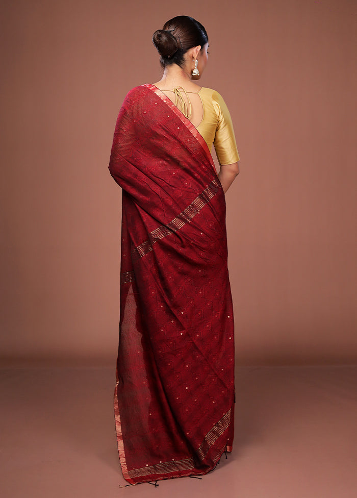 Maroon Matka Silk Saree With Blouse Piece