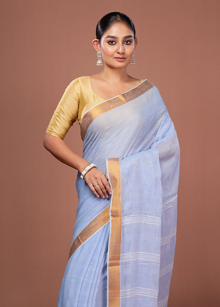 Blue Matka Silk Saree With Blouse Piece