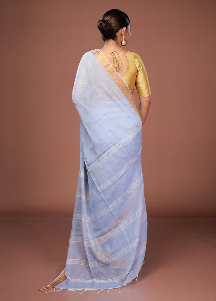 Blue Matka Silk Saree With Blouse Piece