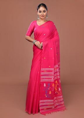 Pink Matka Silk Saree With Blouse Piece
