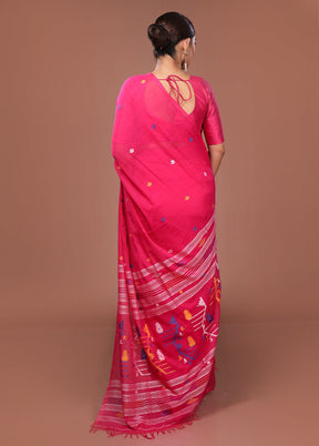 Pink Matka Silk Saree With Blouse Piece