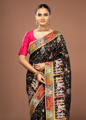Black Dupion Pure Silk Saree With Blouse Piece