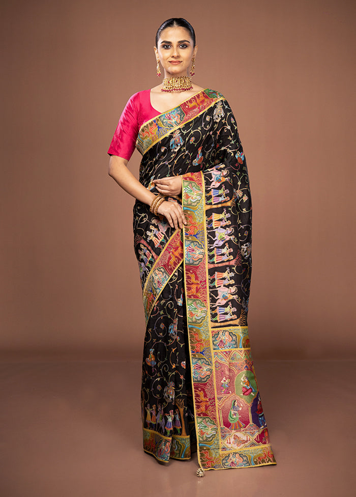 Black Dupion Pure Silk Saree With Blouse Piece
