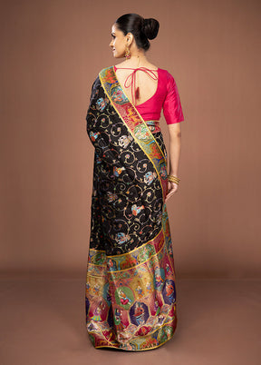Black Dupion Pure Silk Saree With Blouse Piece