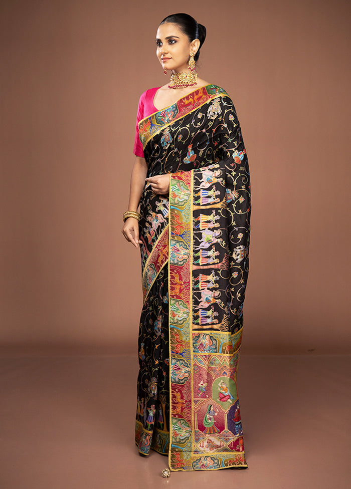 Black Dupion Pure Silk Saree With Blouse Piece