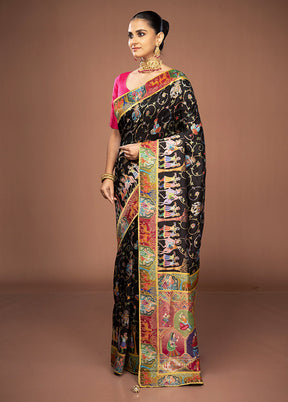Black Dupion Pure Silk Saree With Blouse Piece