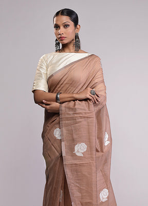 Brown Dupion Silk Saree With Blouse Piece