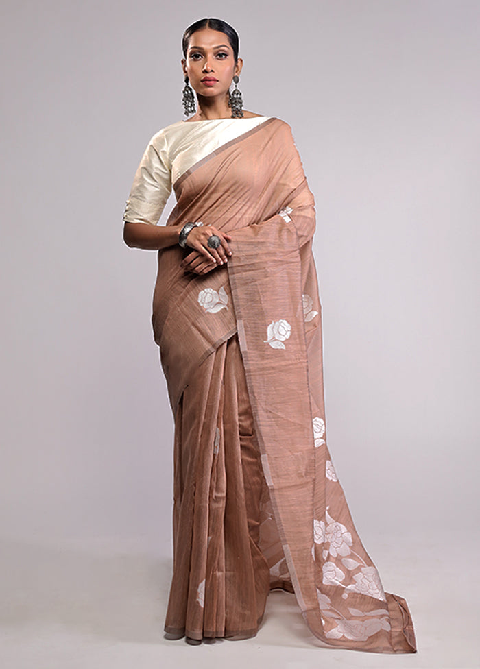 Brown Dupion Silk Saree With Blouse Piece