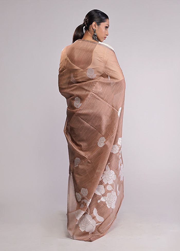 Brown Dupion Silk Saree With Blouse Piece