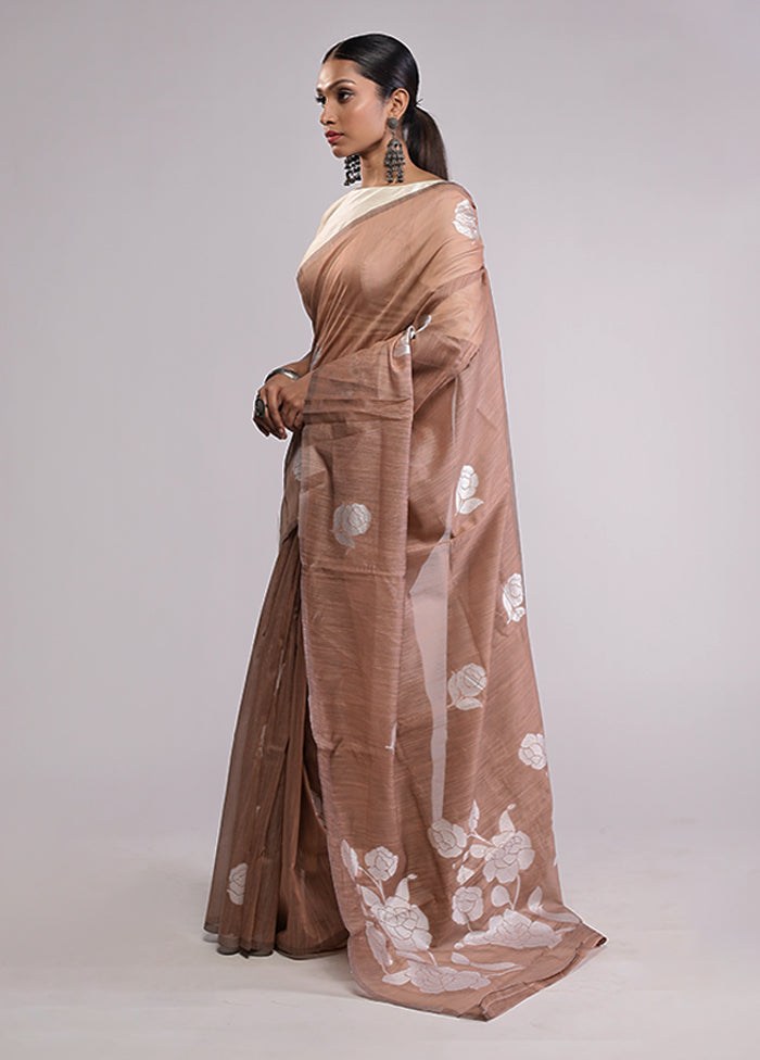 Brown Dupion Silk Saree With Blouse Piece