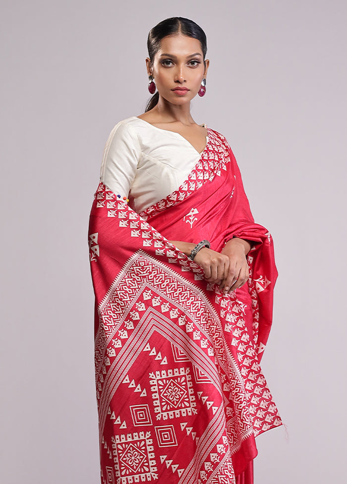 Pink Dupion Silk Saree With Blouse Piece