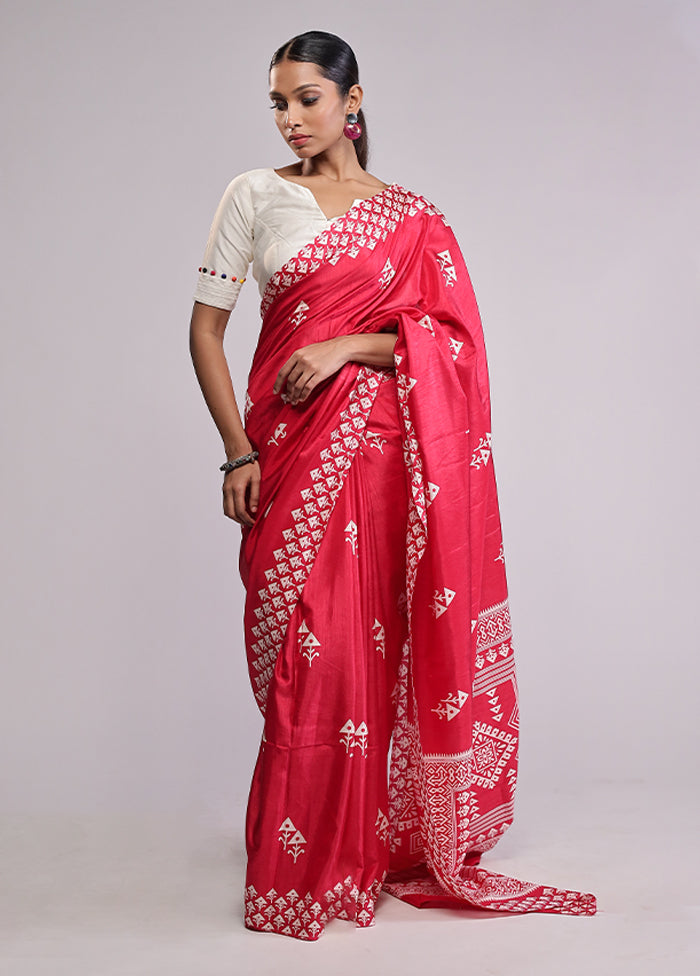 Pink Dupion Silk Saree With Blouse Piece