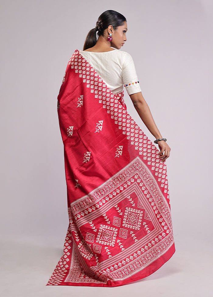 Pink Dupion Silk Saree With Blouse Piece
