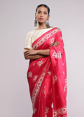 Pink Dupion Silk Saree With Blouse Piece