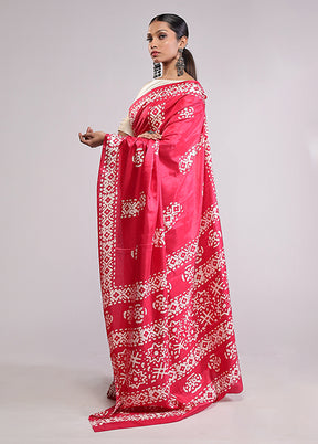 Pink Dupion Silk Saree With Blouse Piece
