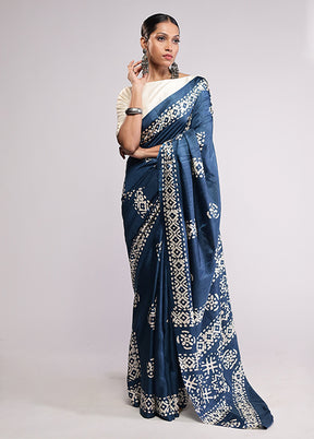 Blue Dupion Silk Saree With Blouse Piece