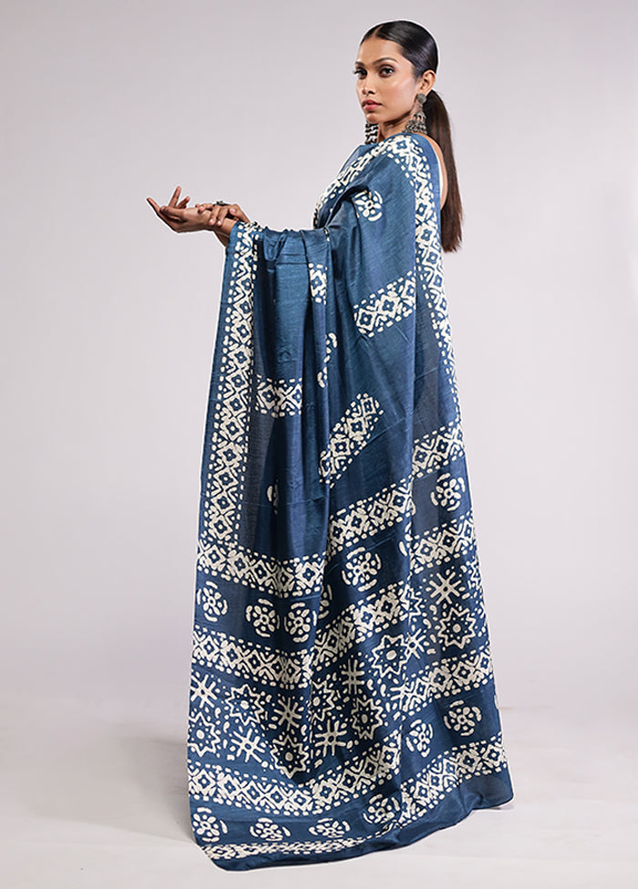 Blue Dupion Silk Saree With Blouse Piece
